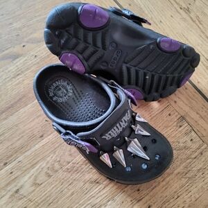 CROCS Kids Black Clog with Purple Accents and Silver Spikes